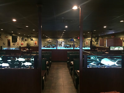 restaurant carved glass interior design partition glass art seafood ocean
